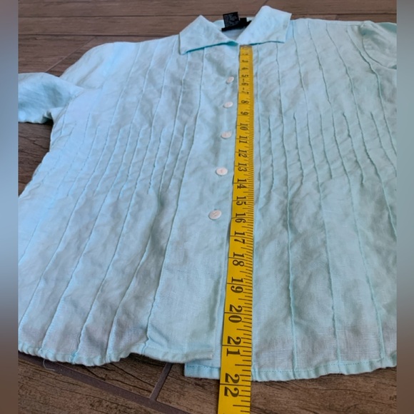 Tracy M Linen Blouse Turquoise Teal Blue XL Extra Large - Picture 9 of 12